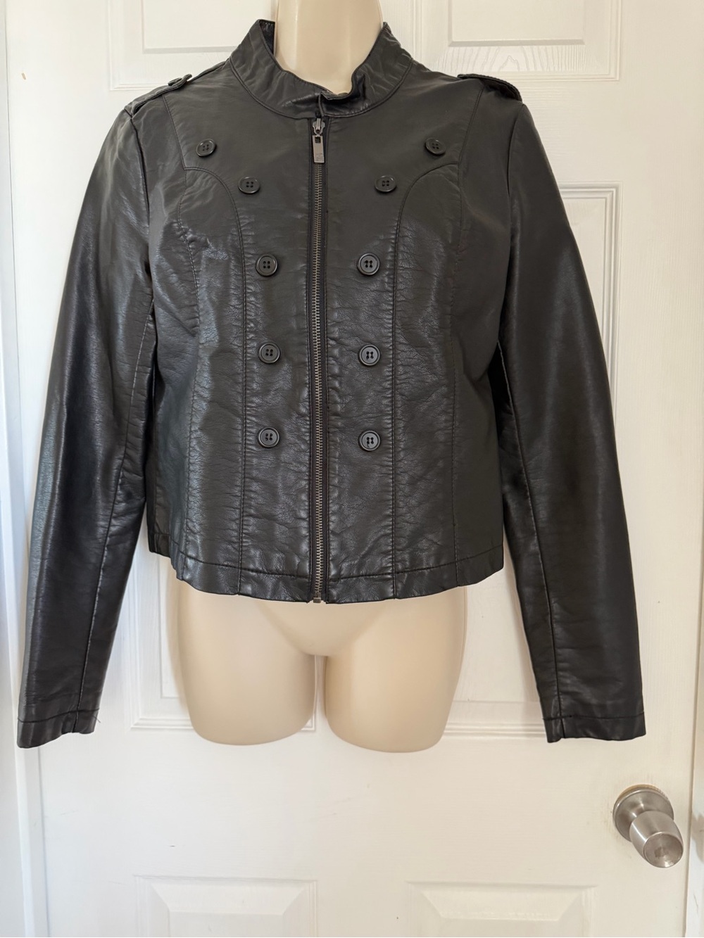 People’s Liberation Black Faux Leather Military Moto Jacket M